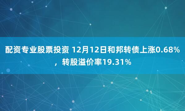 配资专业股票投资 12月12日和邦转债上涨0.68%，转股溢价率19.31%